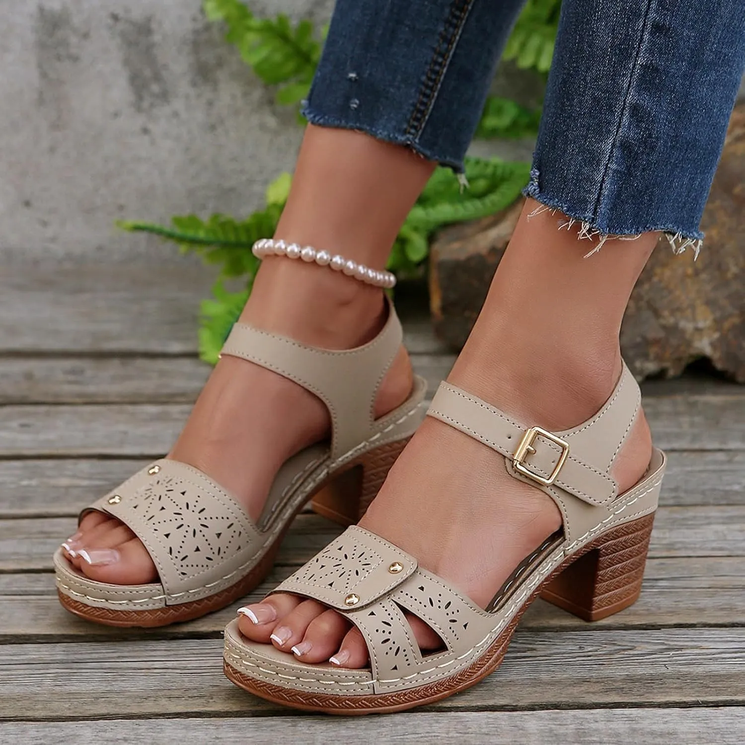 Kubbon Orthopedic Wedge Sandals for Women Chunky High Heel Open Toe Sandals Comfortable Elegant Adjustable Strap Platform Sandles Vacation Beach Walking Shoes