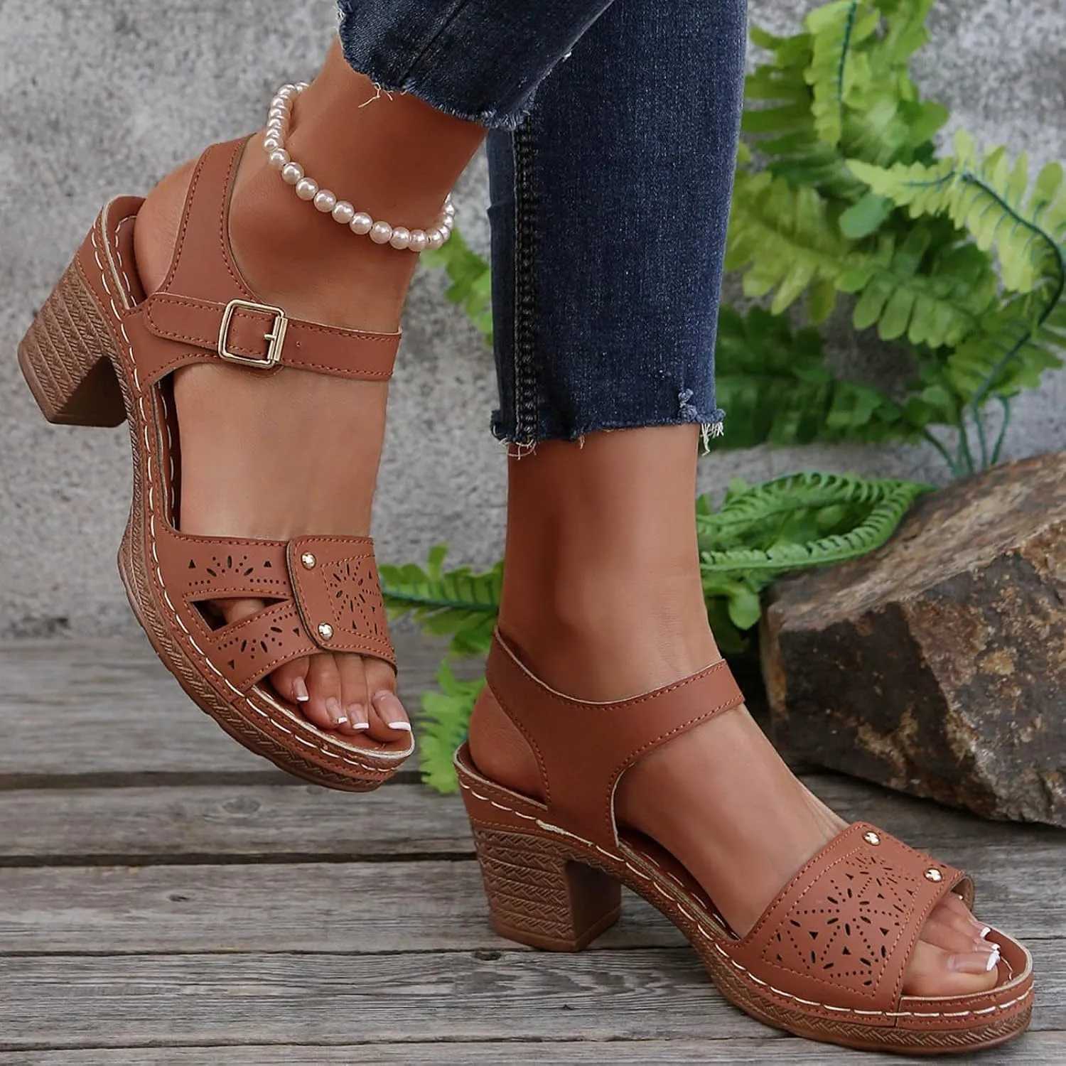 Kubbon Orthopedic Wedge Sandals for Women Chunky High Heel Open Toe Sandals Comfortable Elegant Adjustable Strap Platform Sandles Vacation Beach Walking Shoes