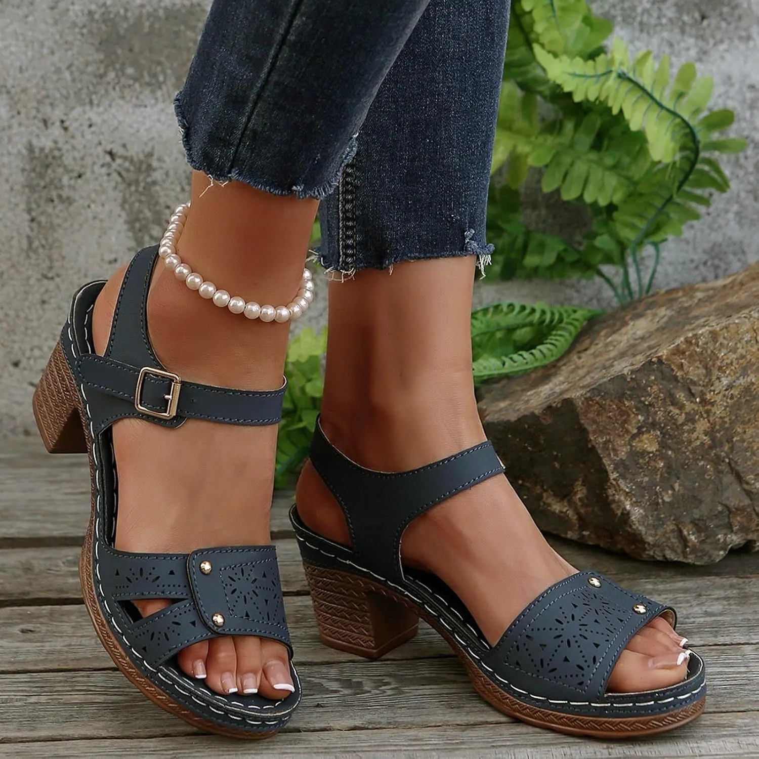 Kubbon Orthopedic Wedge Sandals for Women Chunky High Heel Open Toe Sandals Comfortable Elegant Adjustable Strap Platform Sandles Vacation Beach Walking Shoes