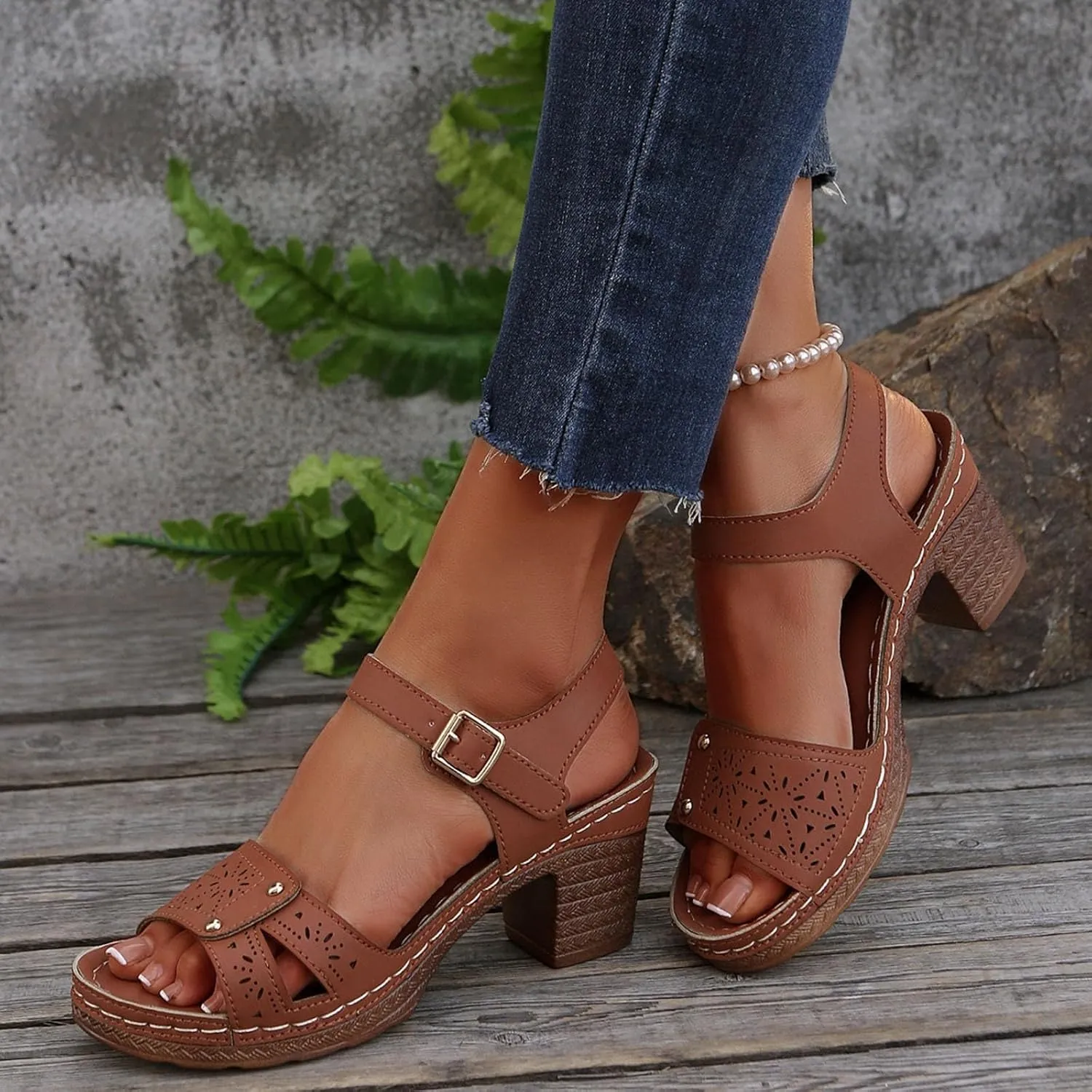 Kubbon Orthopedic Wedge Sandals for Women Chunky High Heel Open Toe Sandals Comfortable Elegant Adjustable Strap Platform Sandles Vacation Beach Walking Shoes