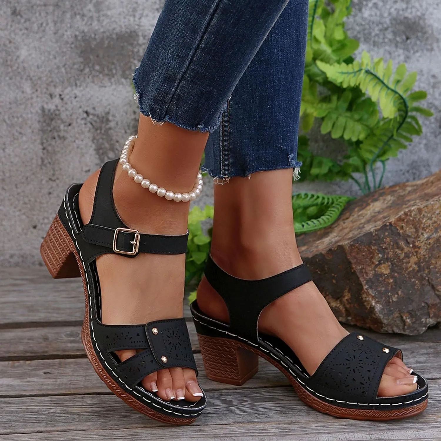 Kubbon Orthopedic Wedge Sandals for Women Chunky High Heel Open Toe Sandals Comfortable Elegant Adjustable Strap Platform Sandles Vacation Beach Walking Shoes