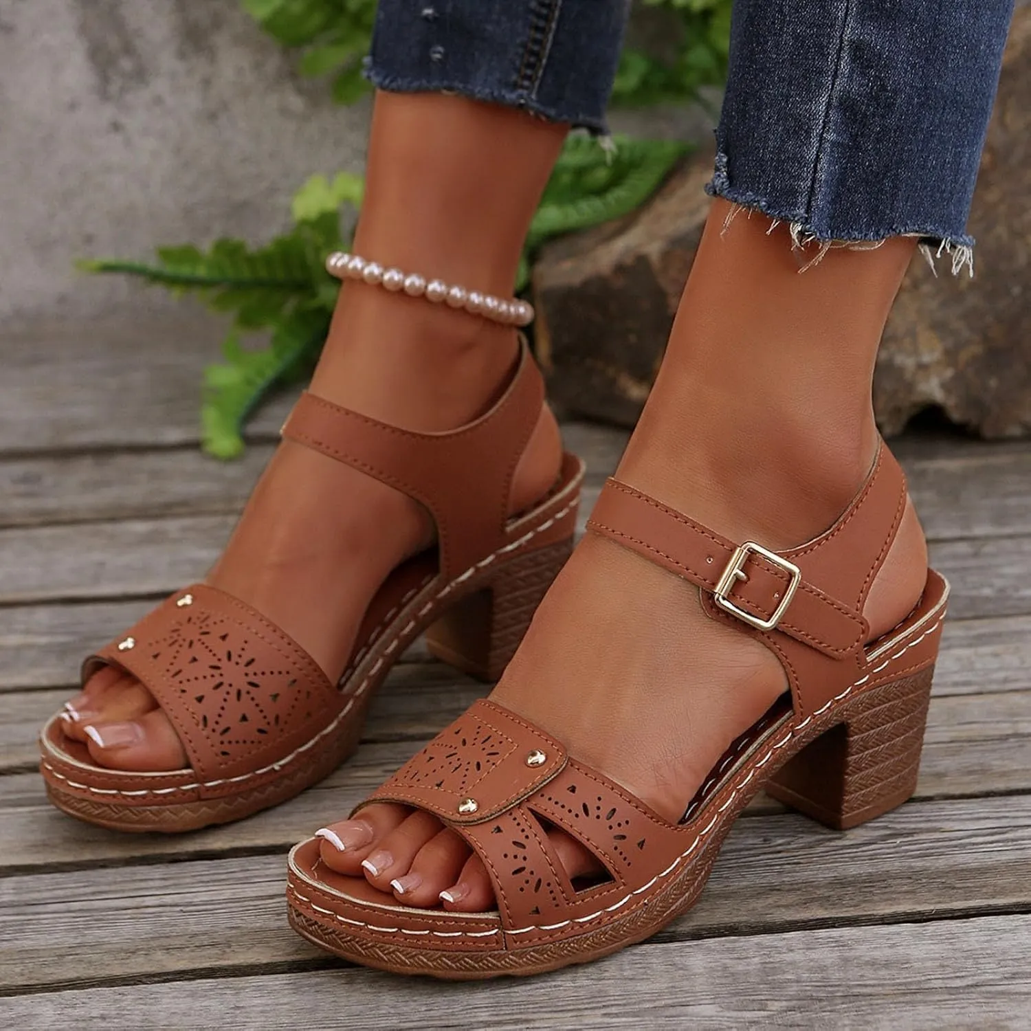 Kubbon Orthopedic Wedge Sandals for Women Chunky High Heel Open Toe Sandals Comfortable Elegant Adjustable Strap Platform Sandles Vacation Beach Walking Shoes