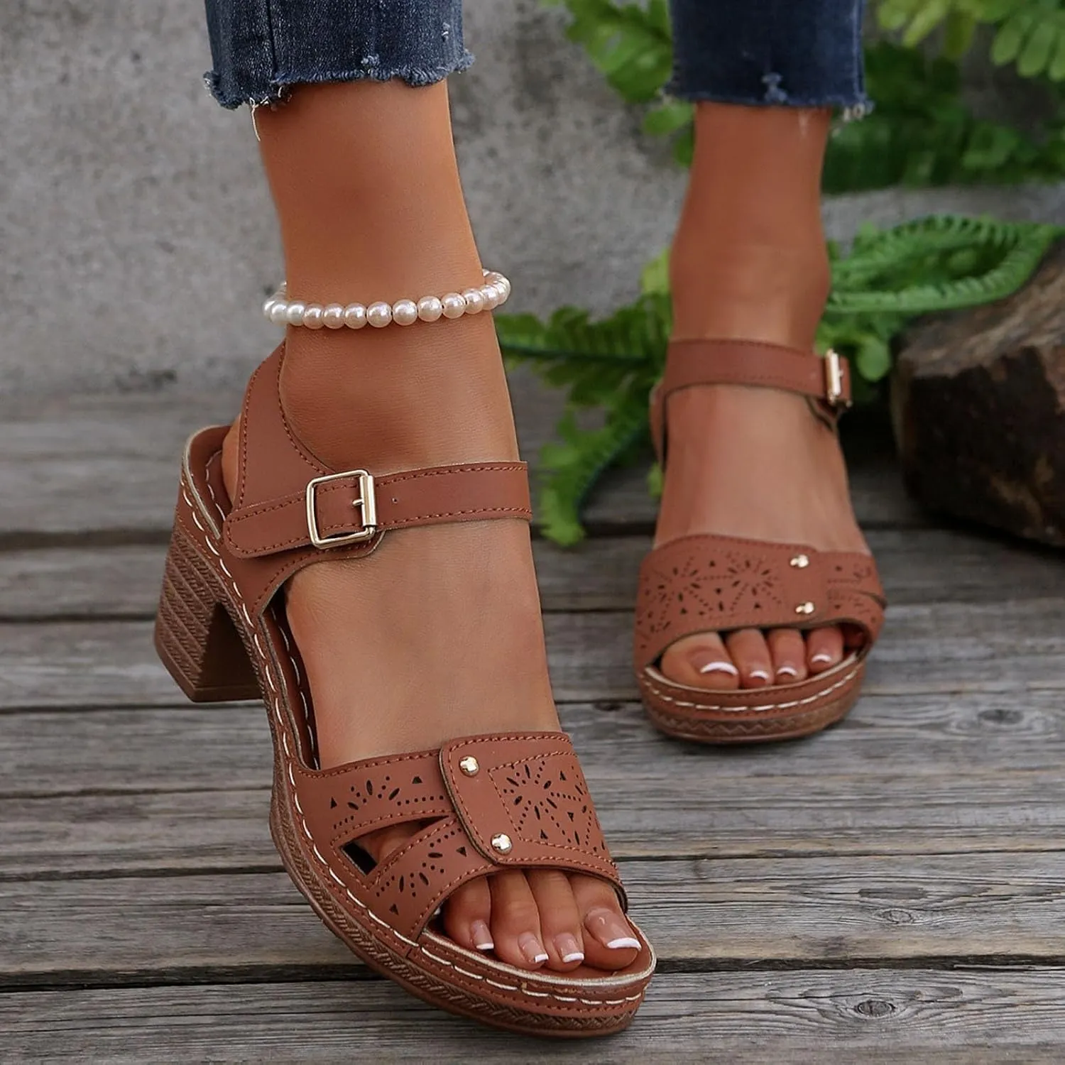 Kubbon Orthopedic Wedge Sandals for Women Chunky High Heel Open Toe Sandals Comfortable Elegant Adjustable Strap Platform Sandles Vacation Beach Walking Shoes