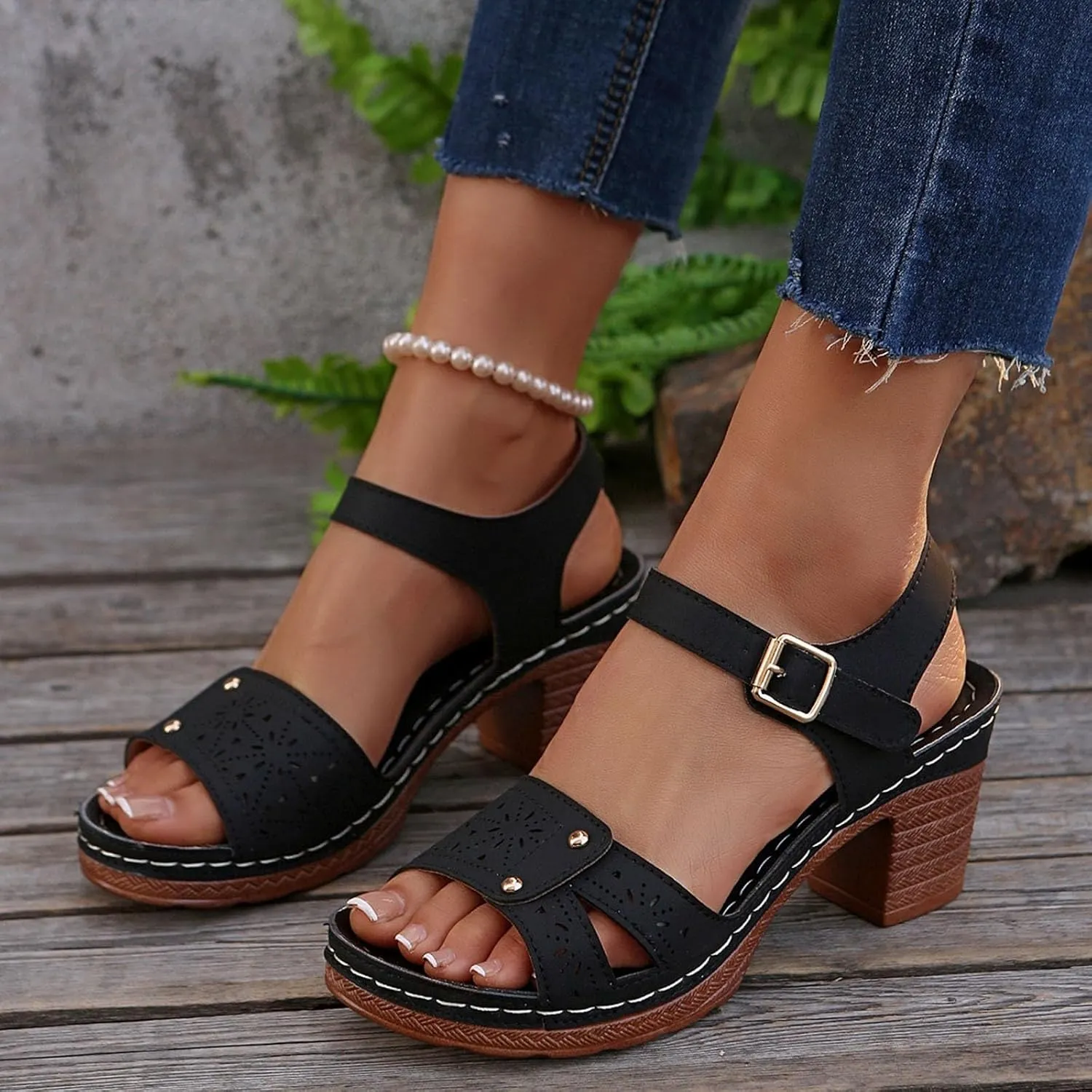 Kubbon Orthopedic Wedge Sandals for Women Chunky High Heel Open Toe Sandals Comfortable Elegant Adjustable Strap Platform Sandles Vacation Beach Walking Shoes