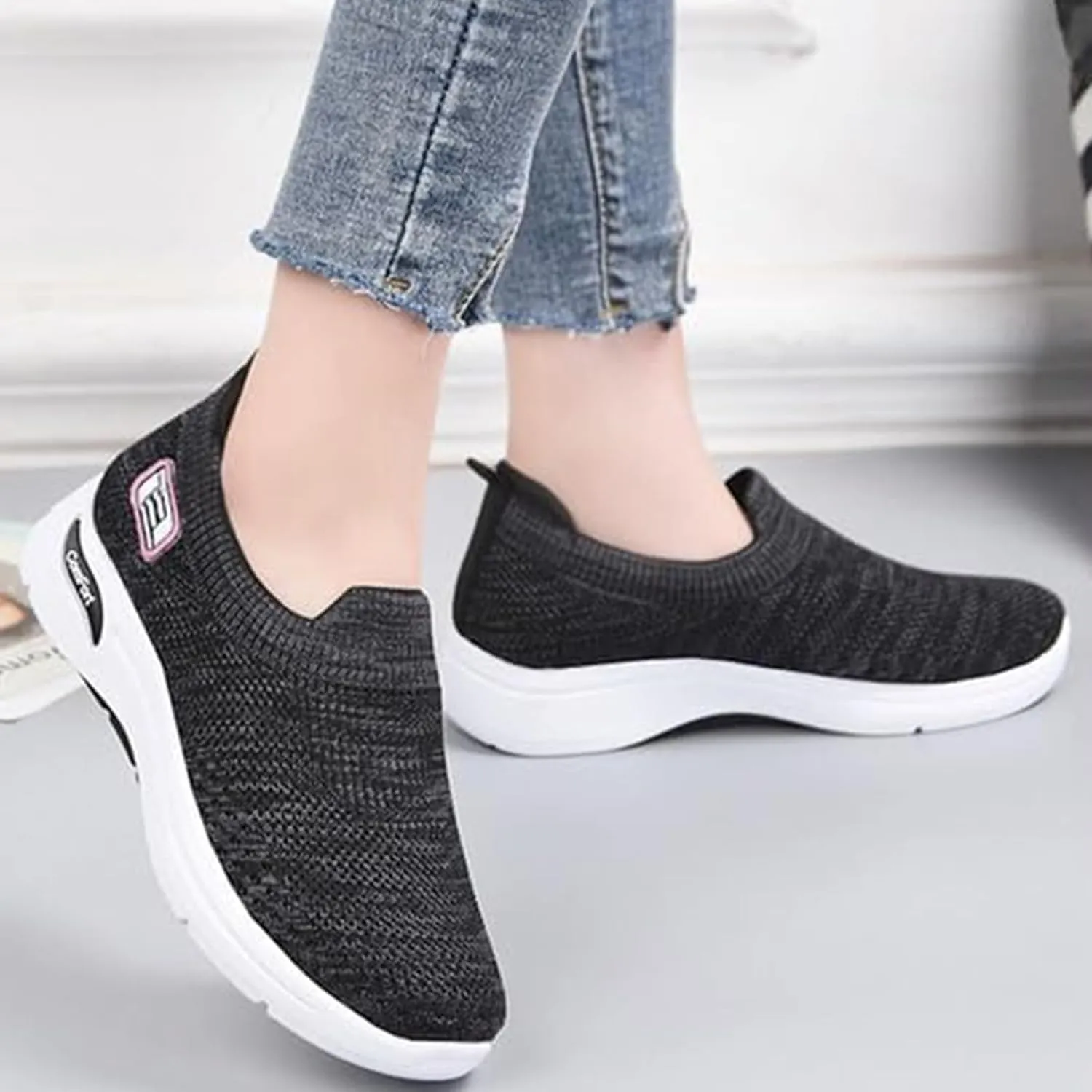 Kubbon Slip On Shoes Women Woven Orthopedic Breathable Soft Shoes with Arch Support Casual Non Slip Low Top Tennis Sneakers Comfortable Walking Workout Sneaker