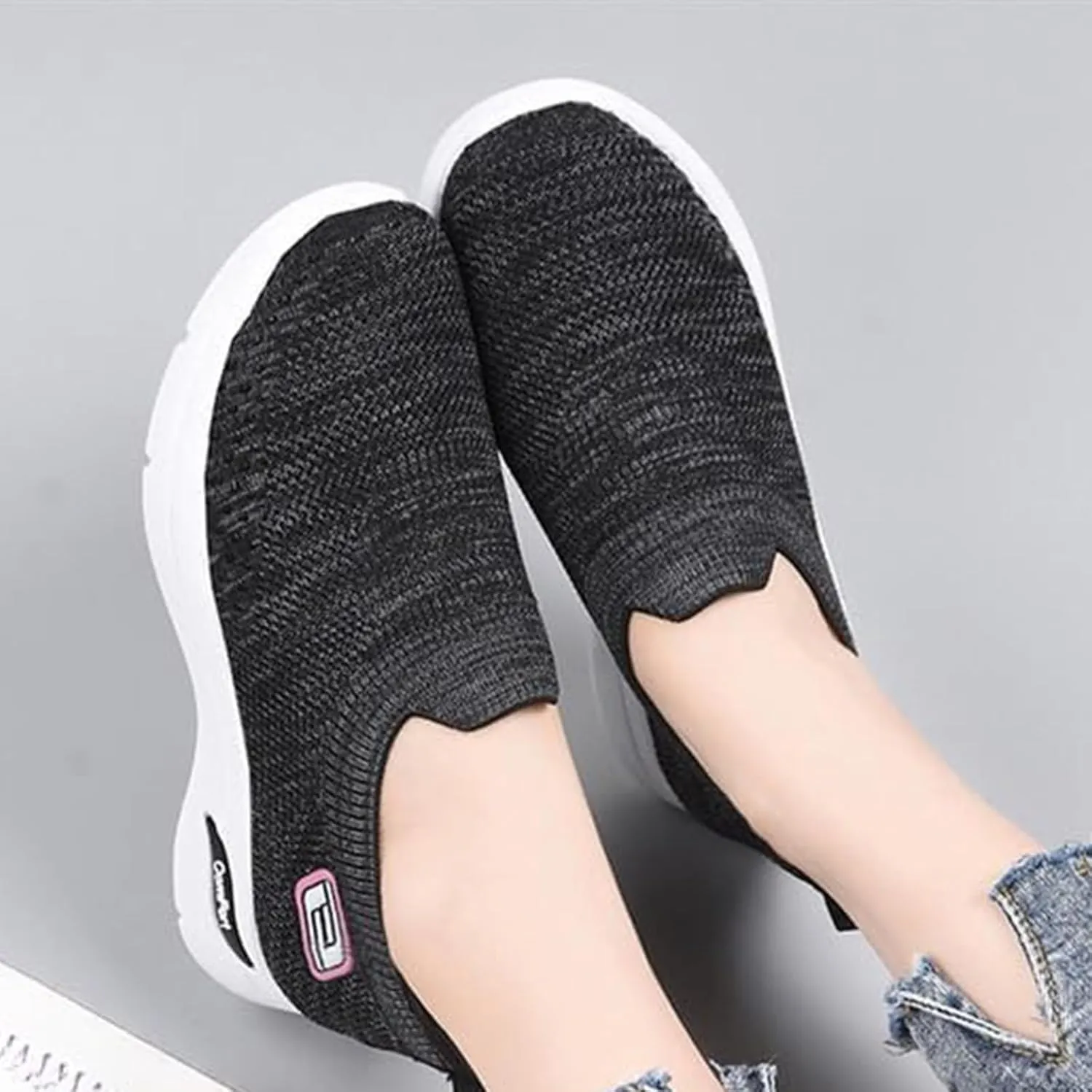 Kubbon Slip On Shoes Women Woven Orthopedic Breathable Soft Shoes with Arch Support Casual Non Slip Low Top Tennis Sneakers Comfortable Walking Workout Sneaker