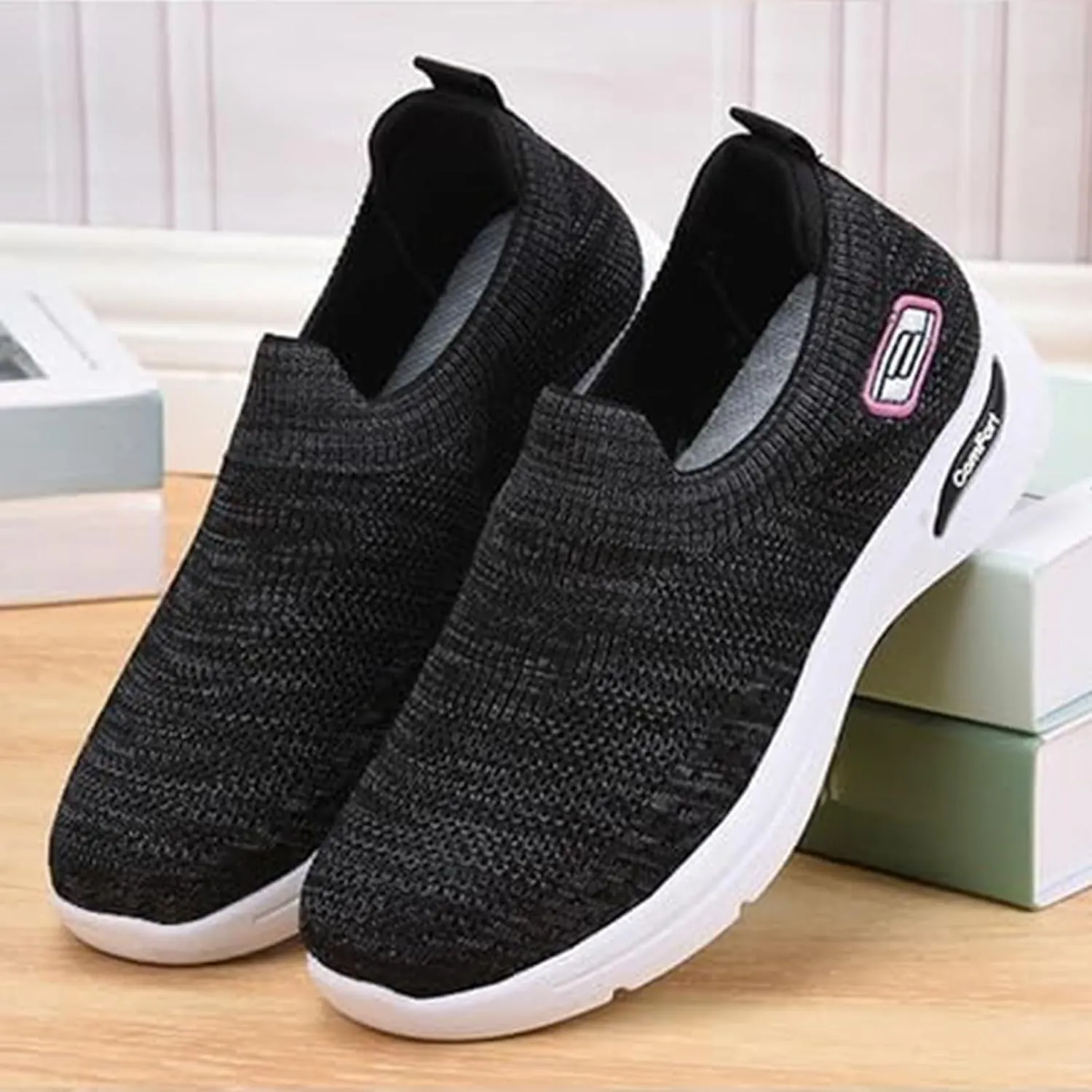 Kubbon Slip On Shoes Women Woven Orthopedic Breathable Soft Shoes with Arch Support Casual Non Slip Low Top Tennis Sneakers Comfortable Walking Workout Sneaker
