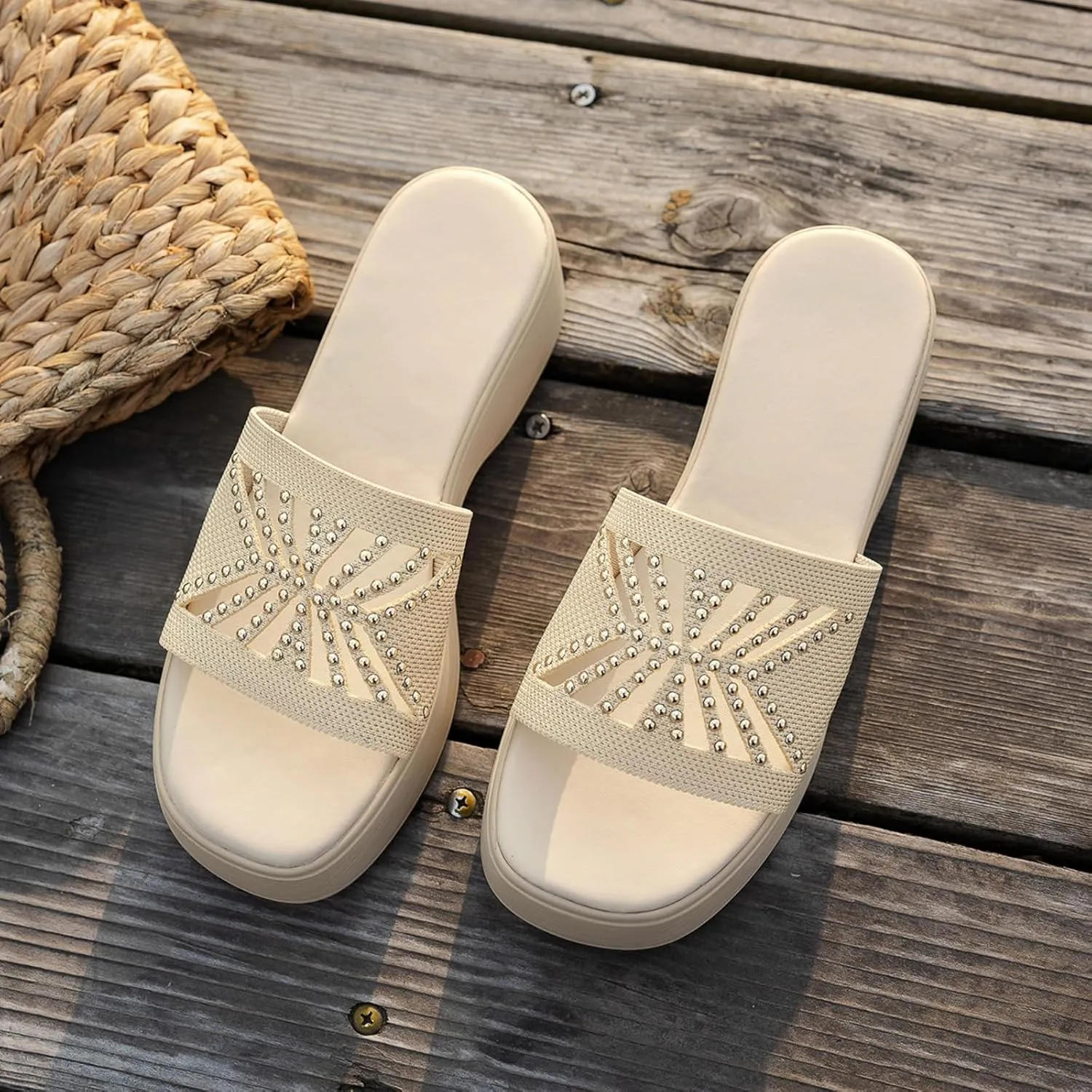 Kubbon Slip On Wedge Sandals for Women Platform Slides Sandals Open Toe Summer Beach Sandal Backless Slippers with Arch Support Walking Shoes
