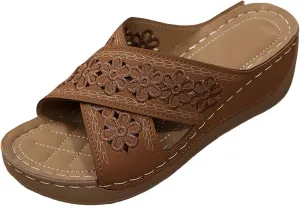Kubbon Wedge Sandals for Women Dressy Open Toe Crisscross Woven Slip On Sandals Arch Support Walking Platform Sandal Casual Summer Beach Shoes
