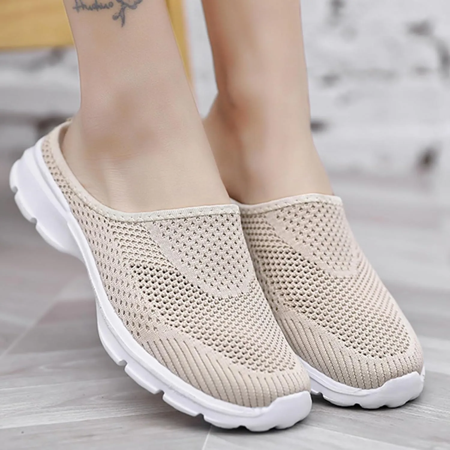 Kubbon Womens Backless Sneakers Breathable Mesh Walking Mules Summer Slip-on Mule Shoes Open Back Comfortable Shoes Closed Toe Slippers