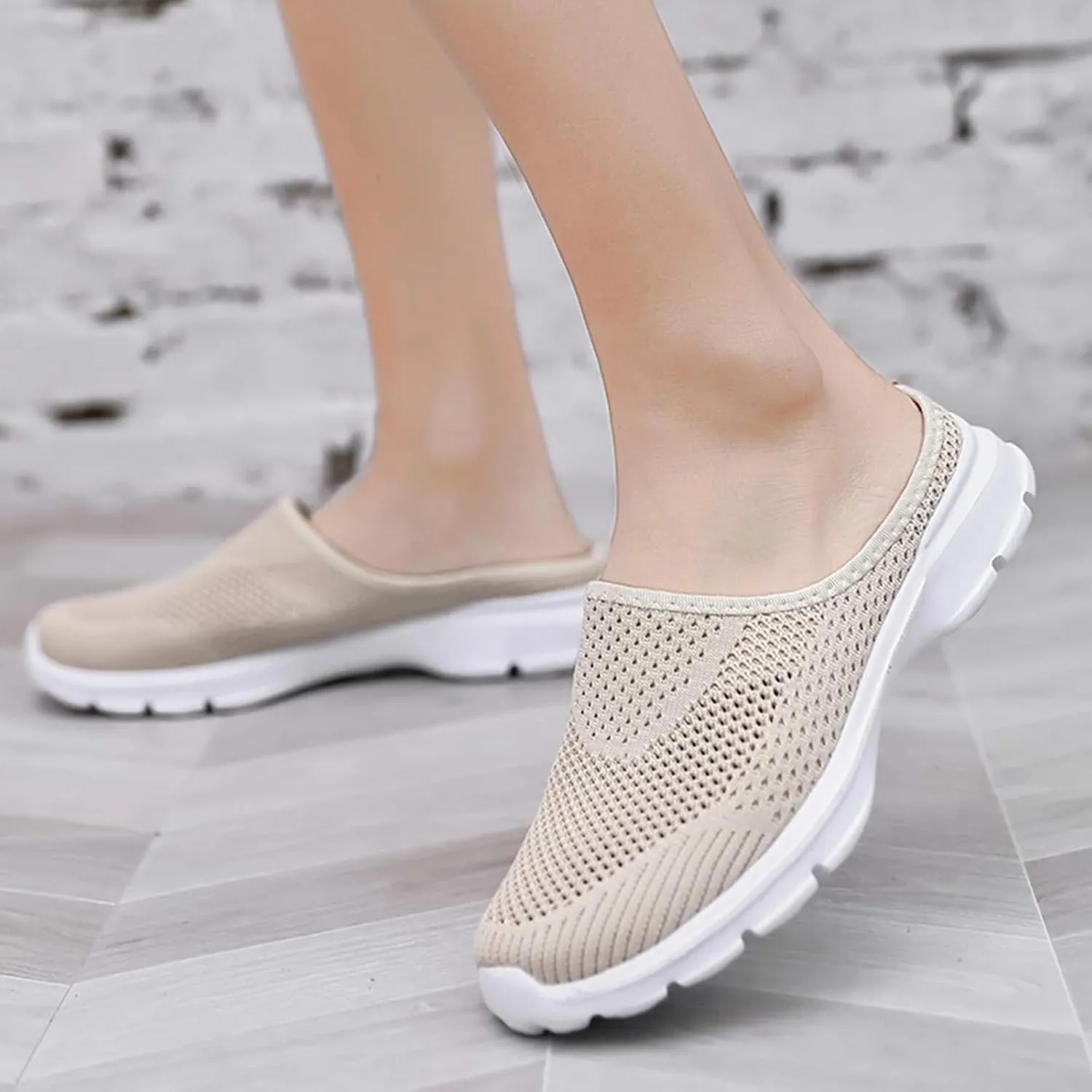 Kubbon Womens Backless Sneakers Breathable Mesh Walking Mules Summer Slip-on Mule Shoes Open Back Comfortable Shoes Closed Toe Slippers