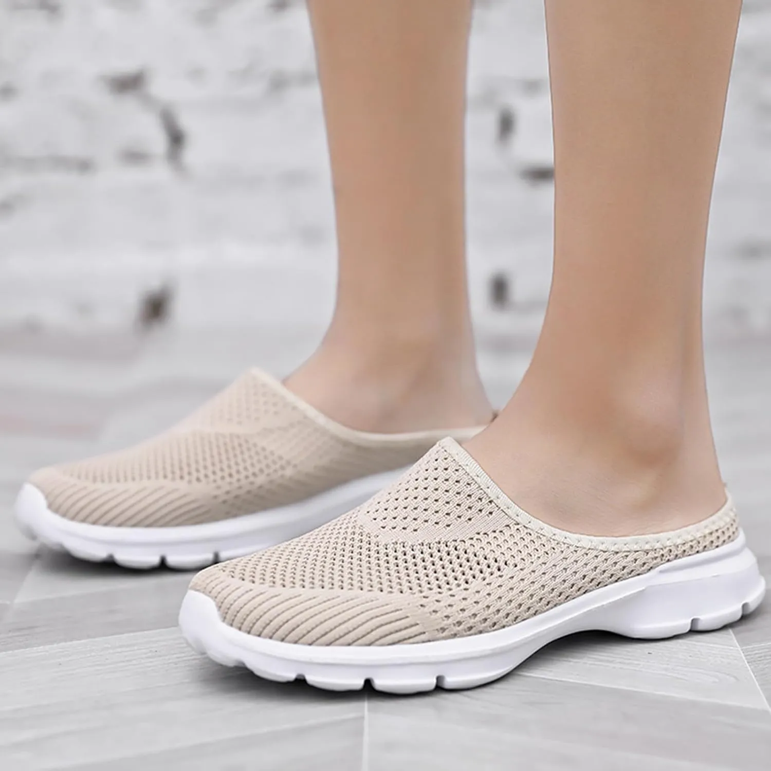 Kubbon Womens Backless Sneakers Breathable Mesh Walking Mules Summer Slip-on Mule Shoes Open Back Comfortable Shoes Closed Toe Slippers