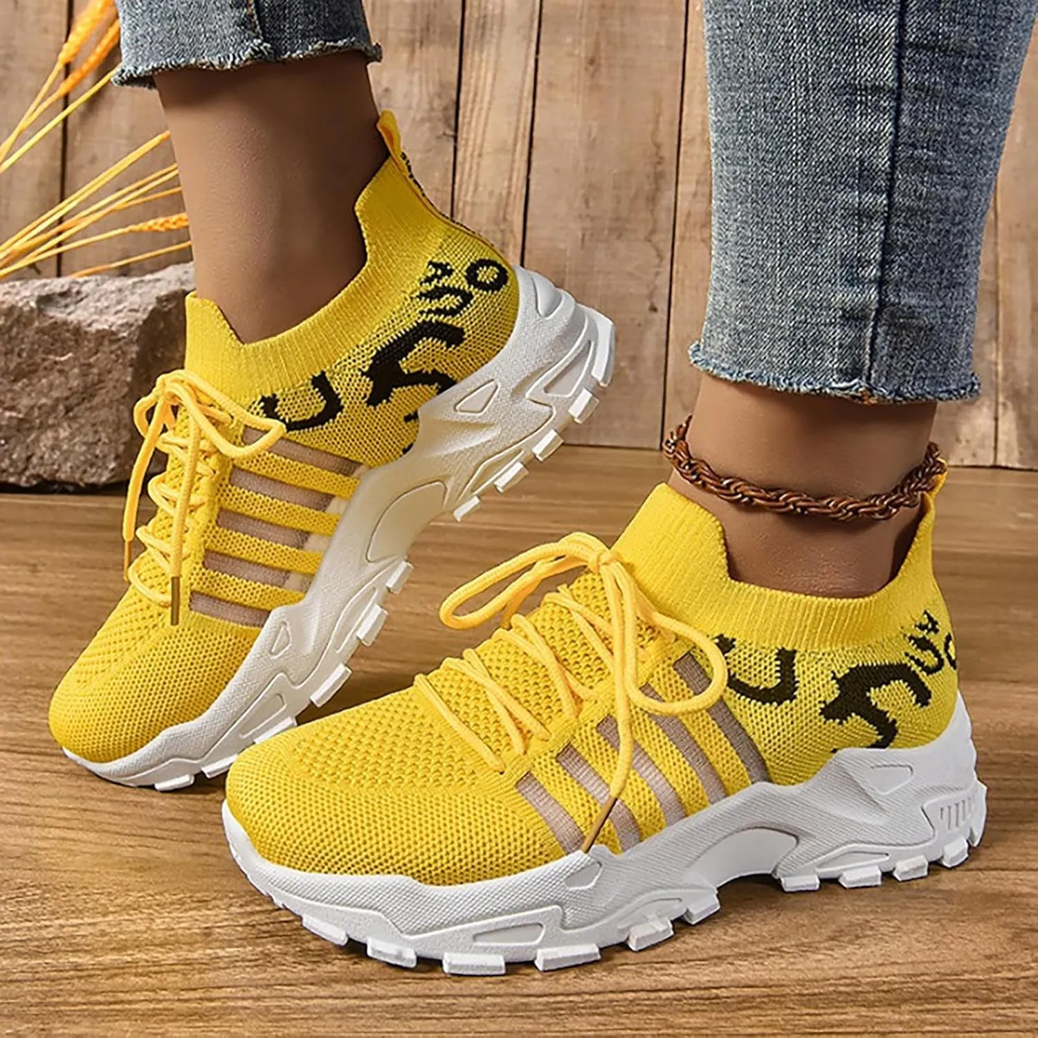 Ladies Mesh Orthopedic Sneakers Breathable Lace-up Walking Running Shoes Comfortable Tennis Shoes Non Slip Lightweight Cute Womens Thick Sole Sneaker
