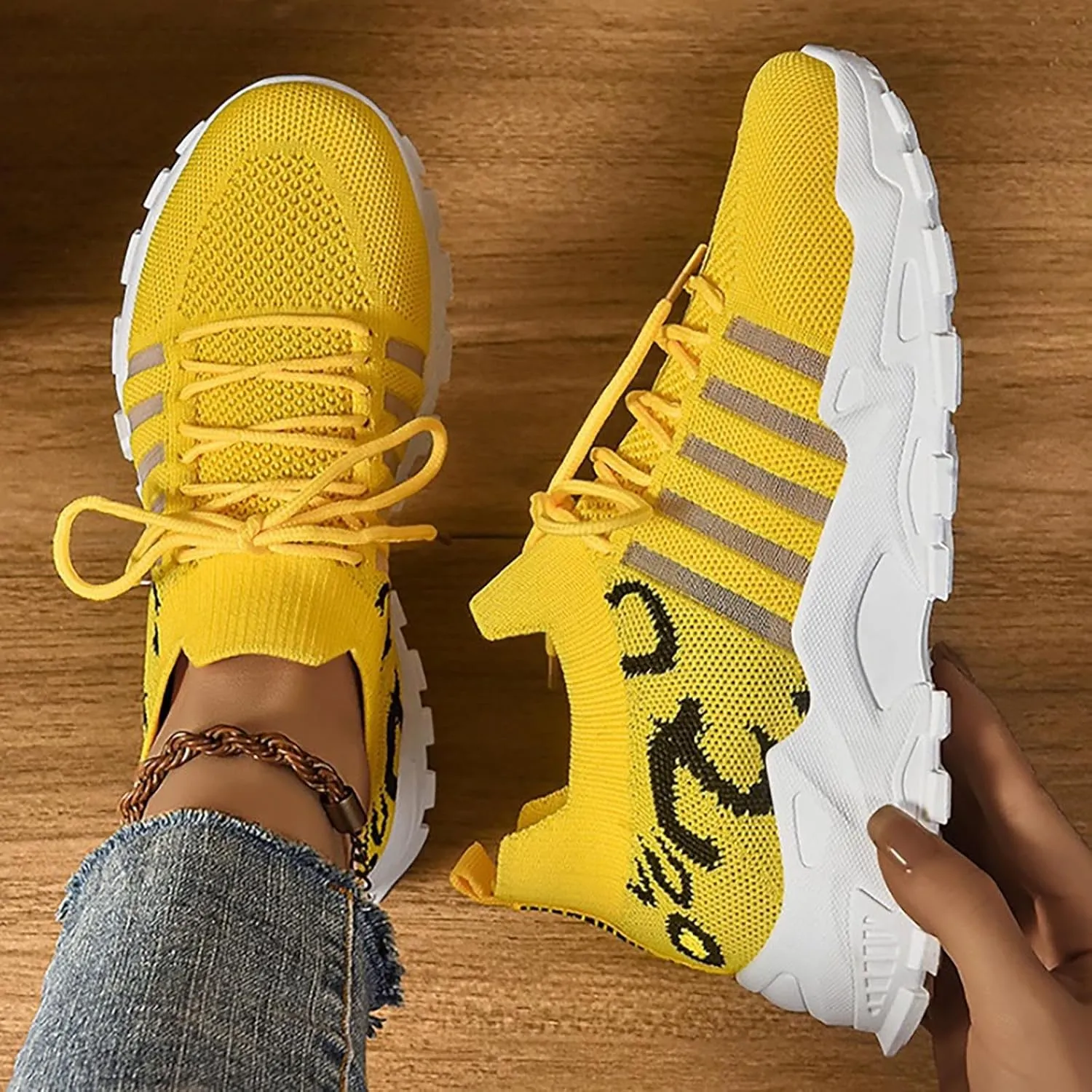 Ladies Mesh Orthopedic Sneakers Breathable Lace-up Walking Running Shoes Comfortable Tennis Shoes Non Slip Lightweight Cute Womens Thick Sole Sneaker