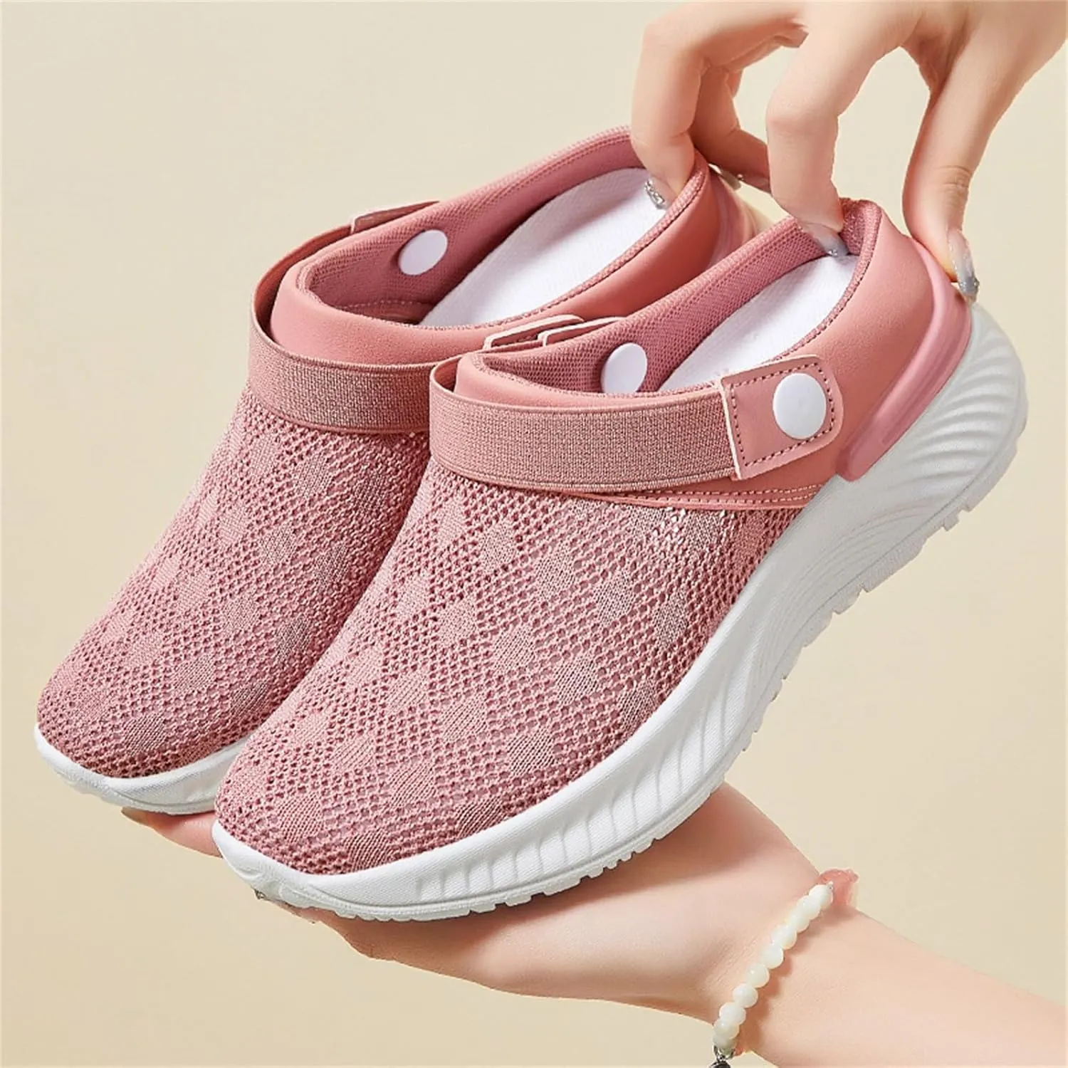 Ladies Summer Casual Slip-On Walking Shoes Mules 2025 Fashion Mesh Summer Slip on Breathable Slippers Closed Toe Slides with Arch-Support for Women