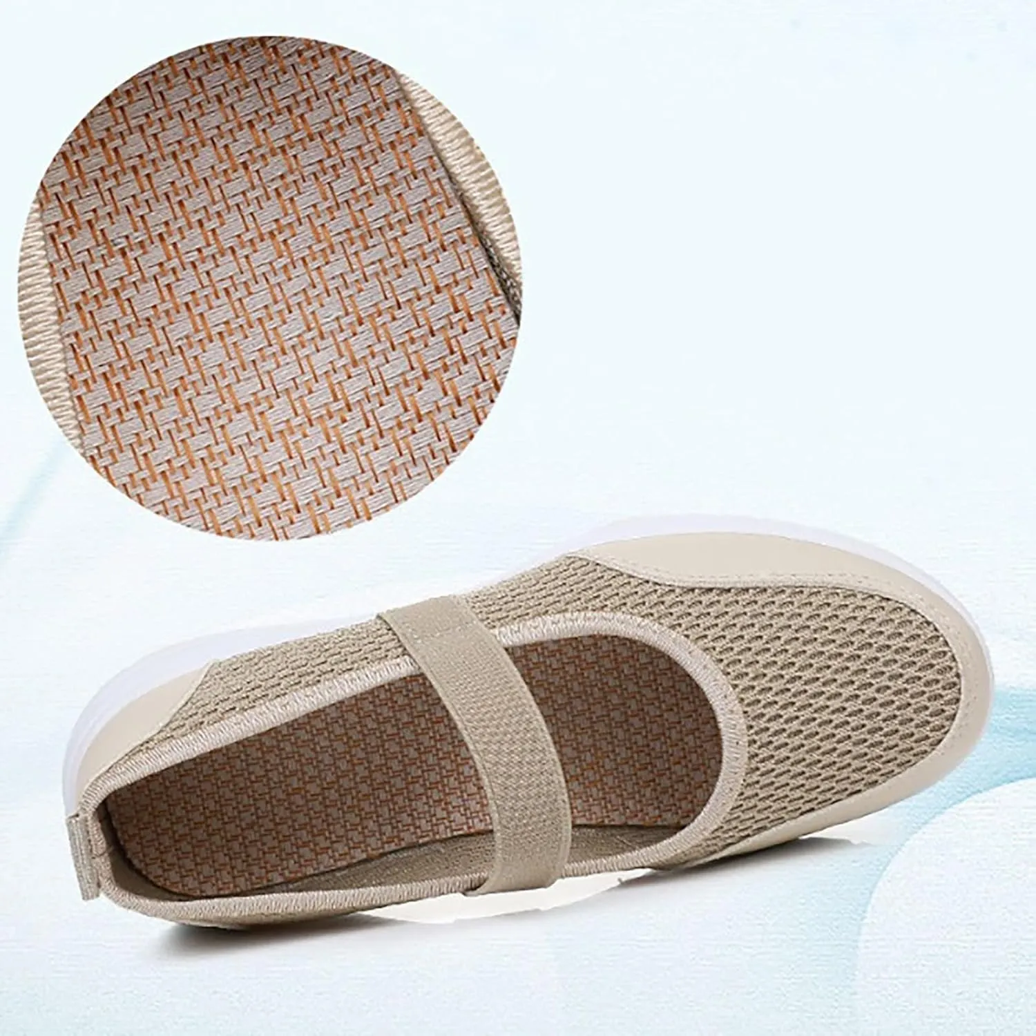 Ladies Woven Shoes Slip-on Flat Heel Fashion Sneakers Loafers Solid Color Lightweight Round Toe Sneakers Thick Sole Casual Outdoor Walking Shoe for Women