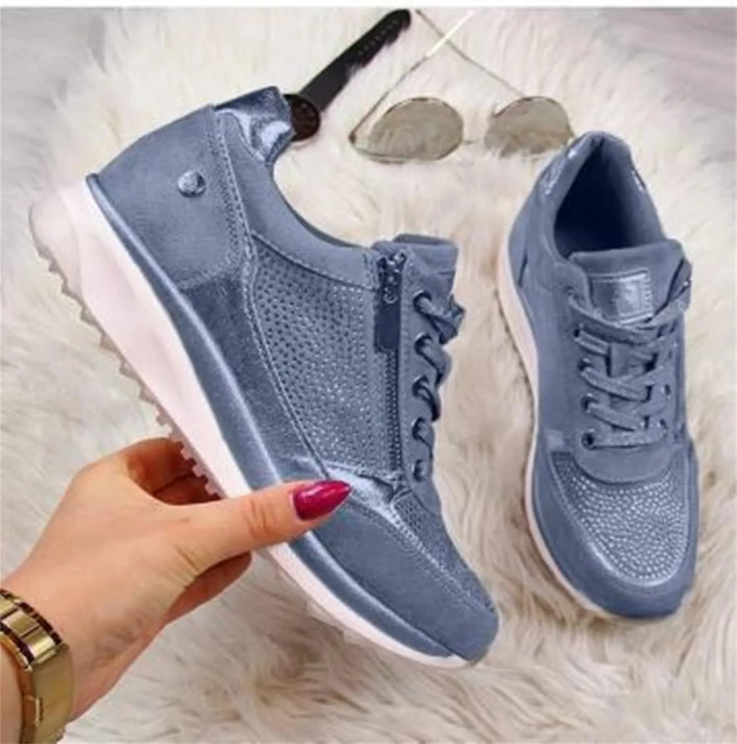Ladmiple Shoes For Women Sneakers Slip Ons Leather Shoes Fashion Casual Dressy Summer Platform Flats Walking Loafers