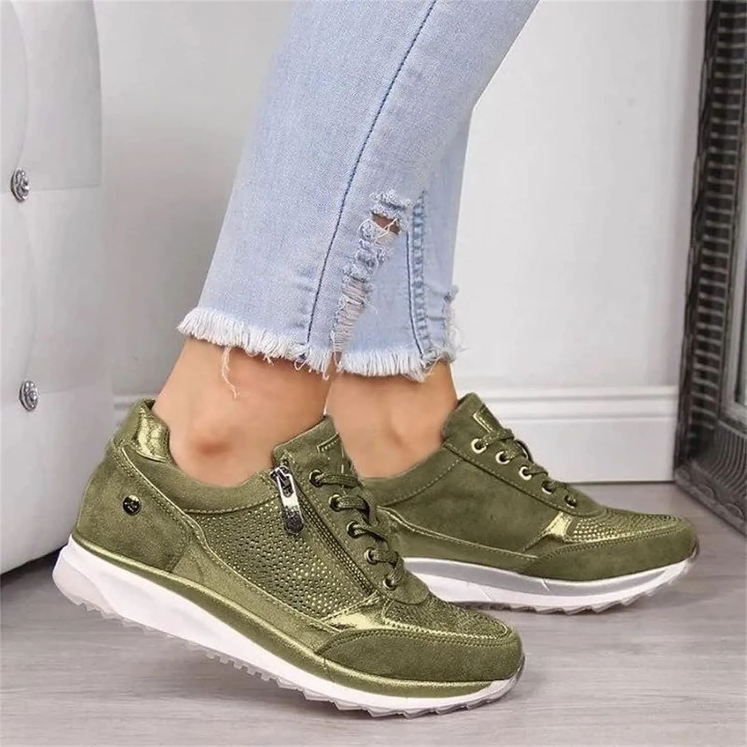 Ladmiple Shoes For Women Sneakers Slip Ons Leather Shoes Fashion Casual Dressy Summer Platform Flats Walking Loafers
