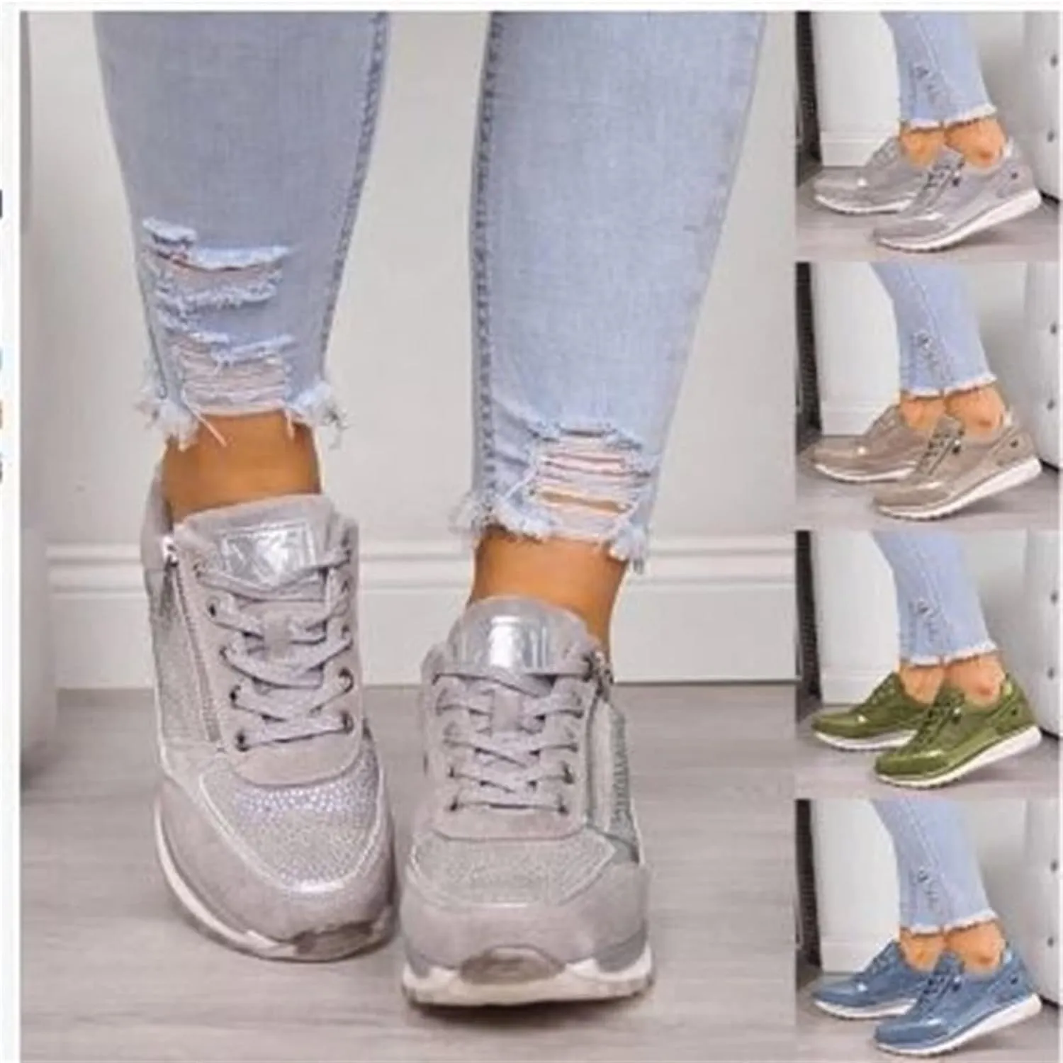 Ladmiple Shoes For Women Sneakers Slip Ons Leather Shoes Fashion Casual Dressy Summer Platform Flats Walking Loafers