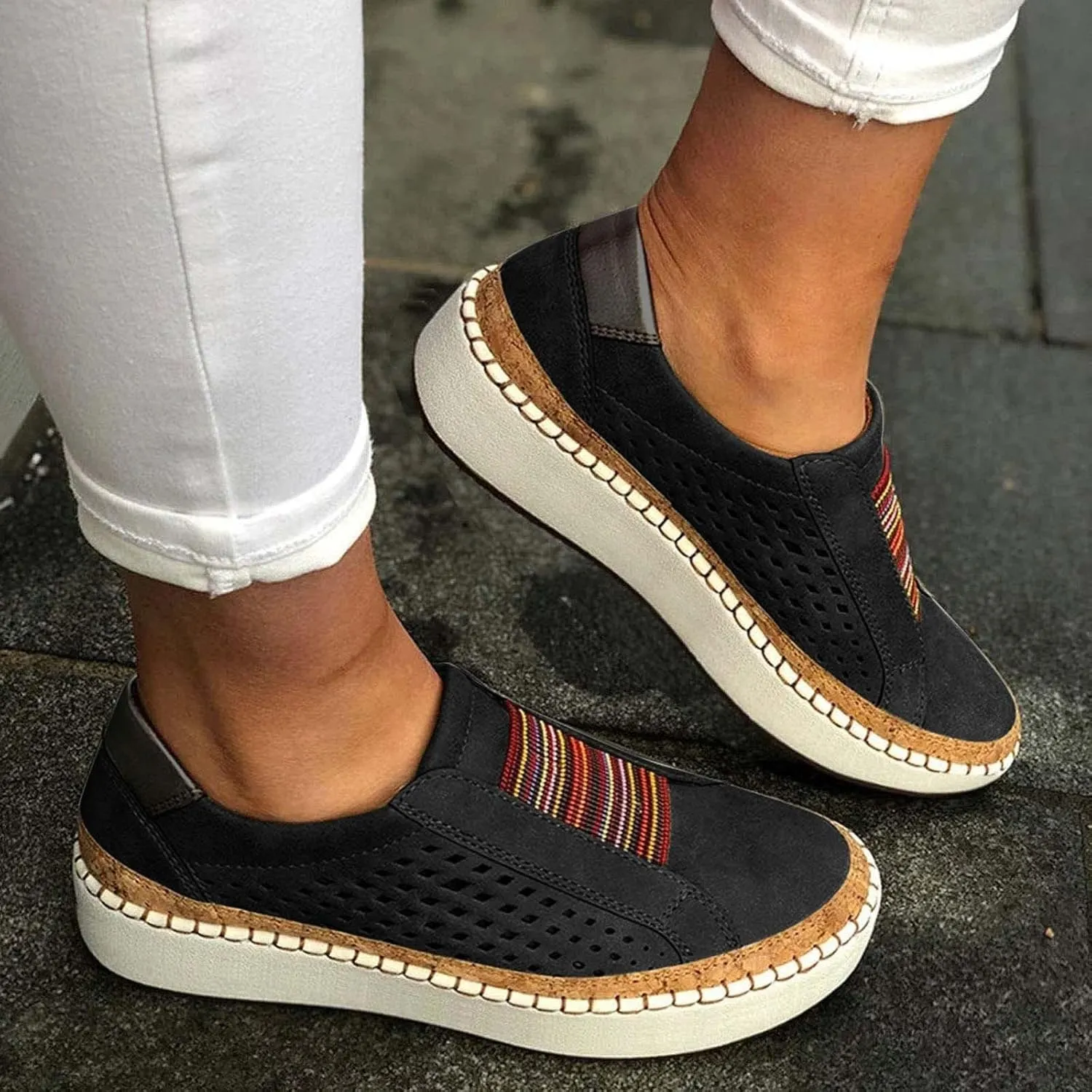 Ladmiple Shoes For Women Sneakers Slip Ons PU Leather Shoes Low Top Lace Up Casual Fashion Walking Platform Flats Loafer