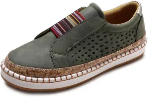 Ladmiple Shoes For Women Sneakers Slip Ons PU Leather Shoes Low Top Lace Up Casual Fashion Walking Platform Flats Loafer