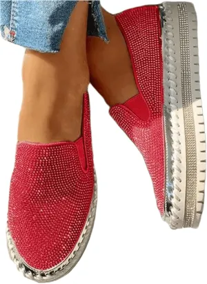 Ladmiple Sneakers For Women Walking Shoes Wide Width Glitter Sparkly Fashion Slip On Dressy Casual Summer Flats Loafers
