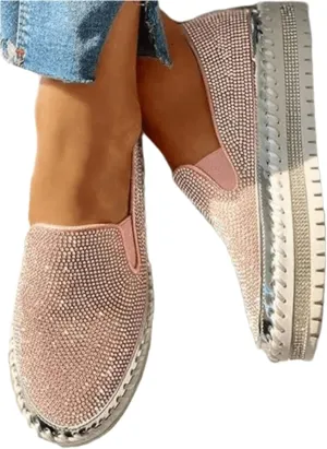 Ladmiple Sneakers For Women Walking Shoes Wide Width Rhinestone Sneakers Slip On Dressy Summer Glitter Sparkly Loafers