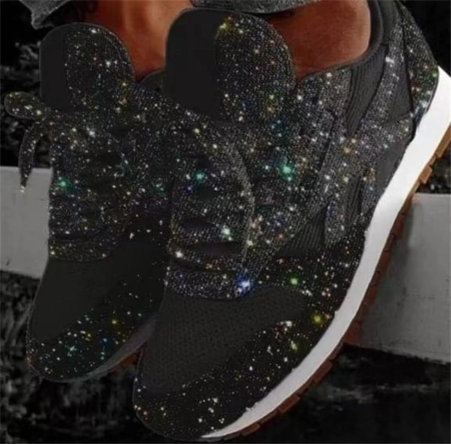 Ladmiple Sneakers For Women Walking Shoes Wide Width Rhinestone Sneakers Slip On Dressy Summer Glitter Sparkly Loafers