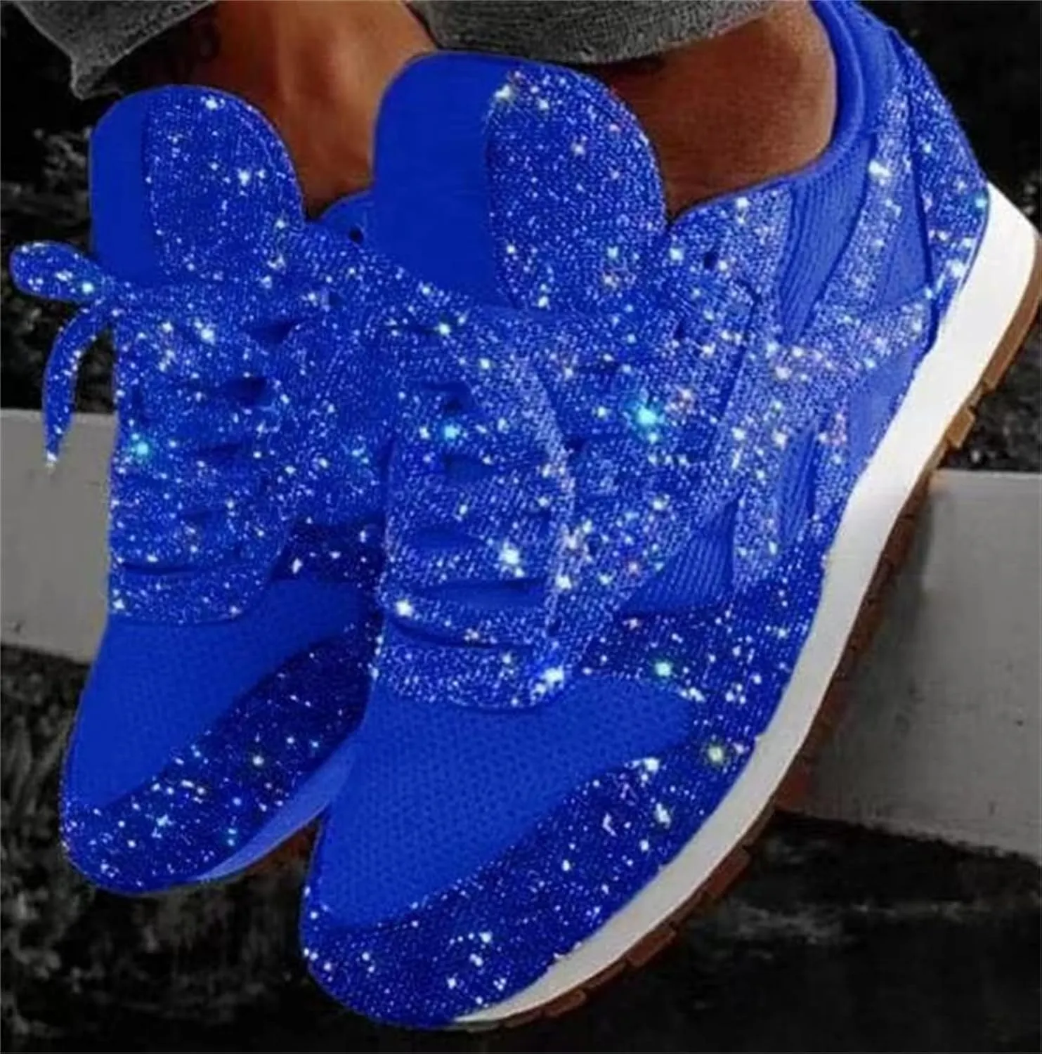 Ladmiple Sneakers For Women Walking Shoes Wide Width Rhinestone Sneakers Slip On Dressy Summer Glitter Sparkly Loafers