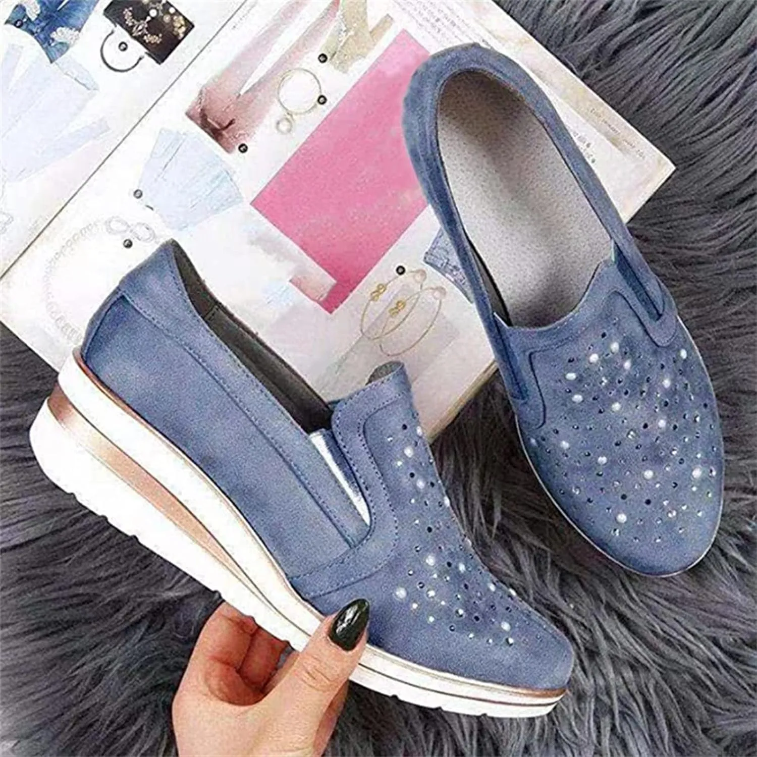 Ladmiple Sneakers For Women Walking Shoes Wide Width Slip On Glitter Shoes Dressy Casual Summer Sparkly Flats Loafers