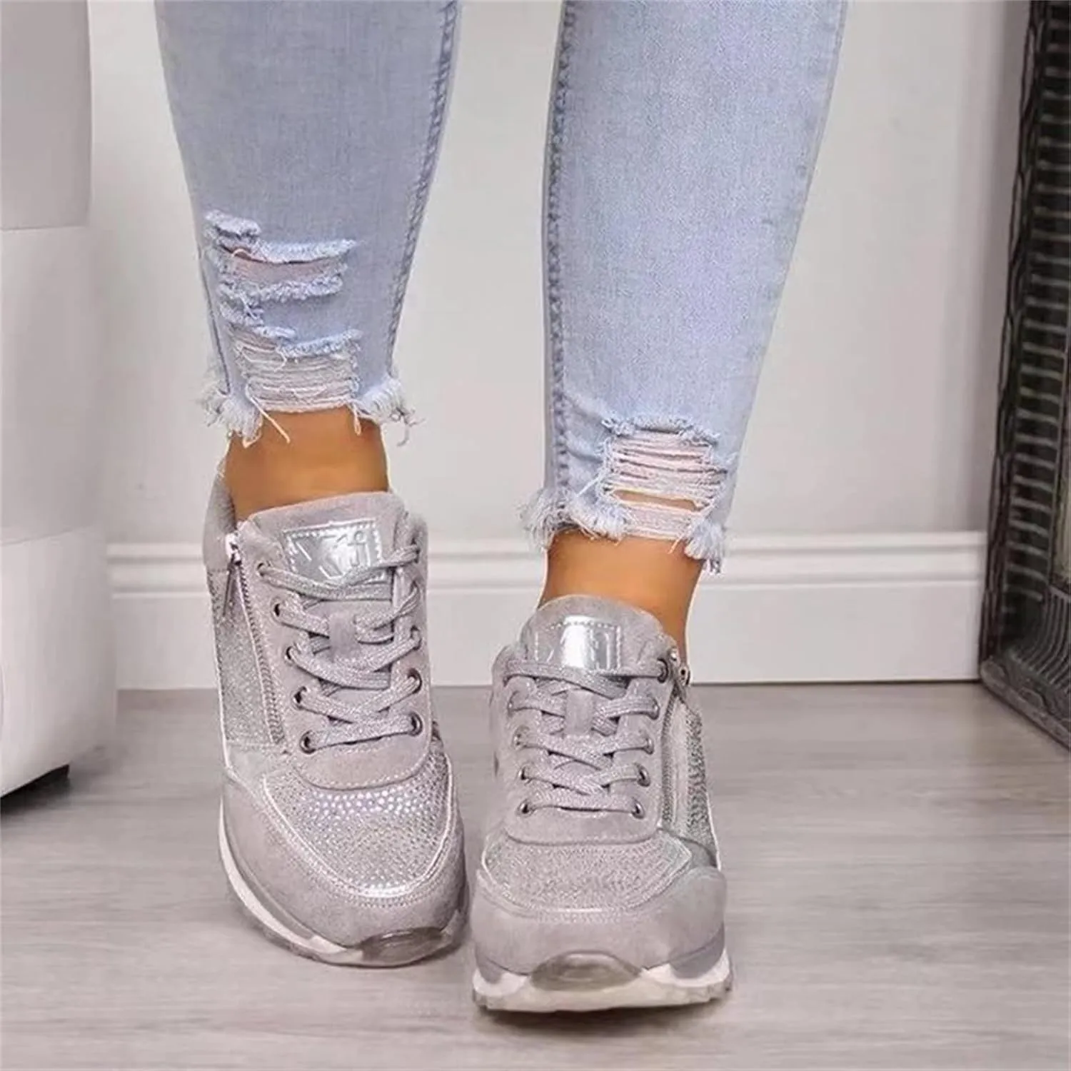 Ladmiple Sneakers For Women Walking Shoes Wide Width Slip on Glitter Shoes Fashion Dressy Summer Sparkly Flats Loafers