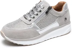 Ladmiple Sneakers For Women Walking Shoes Wide Width Slip on Glitter Shoes Fashion Dressy Summer Sparkly Flats Loafers