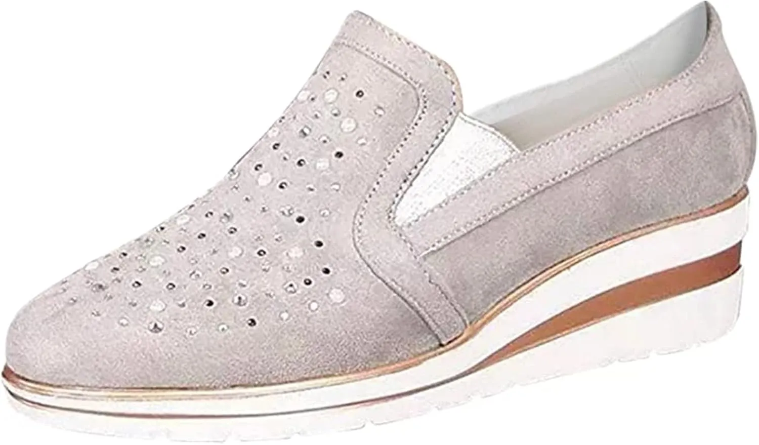 Ladmiple Sneakers For Women Walking Shoes Wide Width Slip on Glitter Shoes Fashion Sparkly Dressy Summer Flats Loafers
