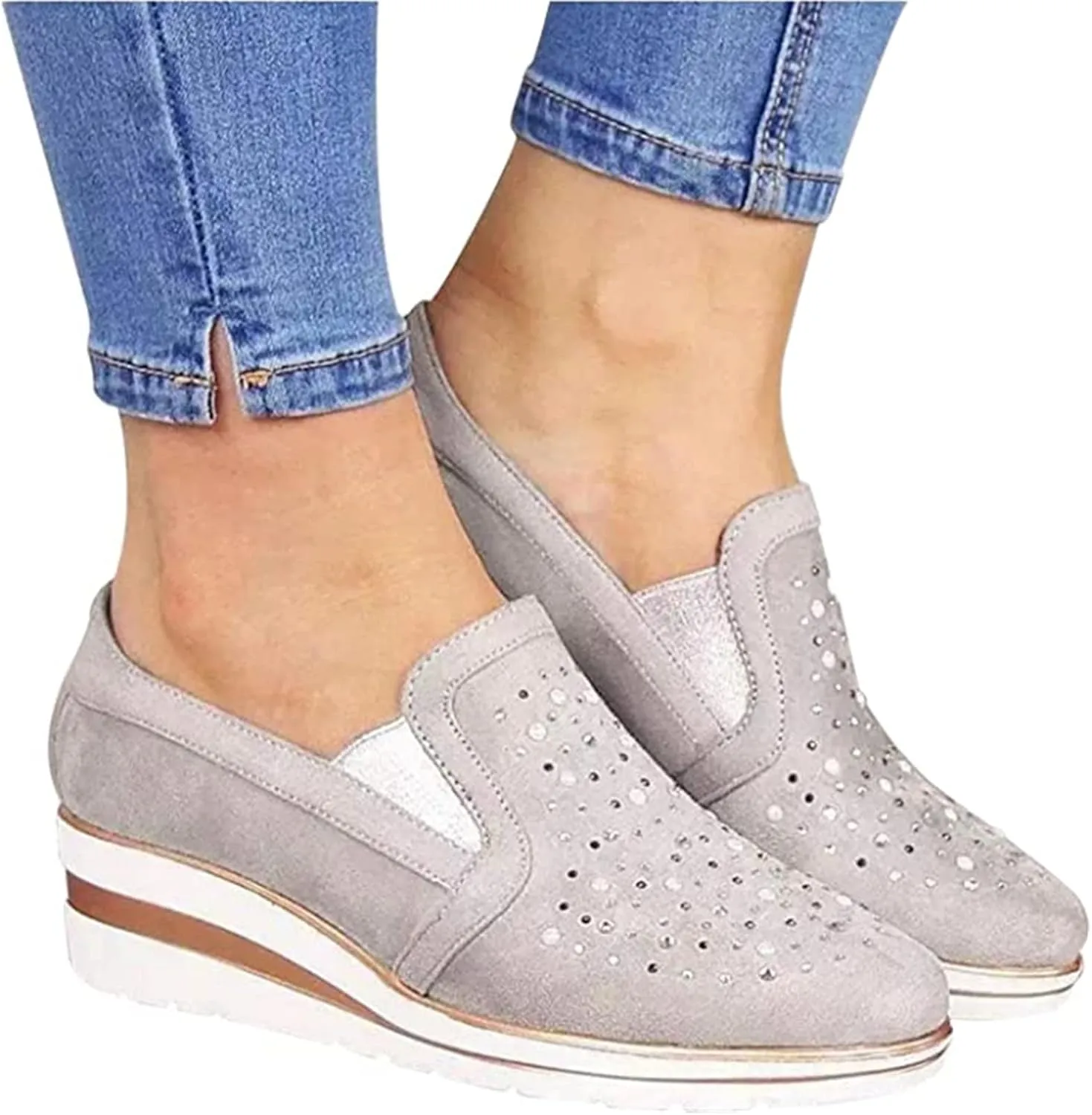 Ladmiple Sneakers For Women Walking Shoes Wide Width Slip on Glitter Shoes Fashion Sparkly Dressy Summer Flats Loafers