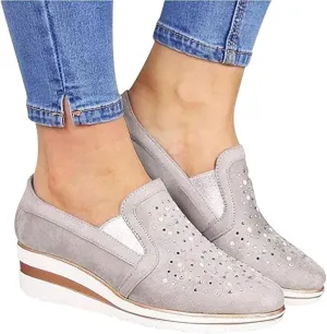 Ladmiple Sneakers For Women Walking Shoes Wide Width Slip on Glitter Shoes Fashion Sparkly Dressy Summer Flats Loafers