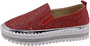 Ladmiple Sneakers For Women Walking Shoes Wide Width Slip On Sparkly Glitter Shoes Fashion Dressy Summer Flats Loafers