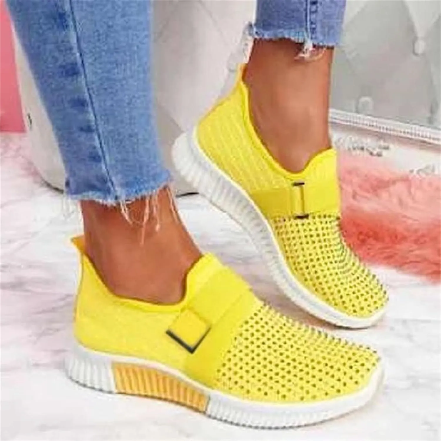 Ladmiple Tennis Shoes Womens Slip Ons Walking Shoes Casual Sneakers Mesh Lightweight Slip Resistant Comfortable Loafers