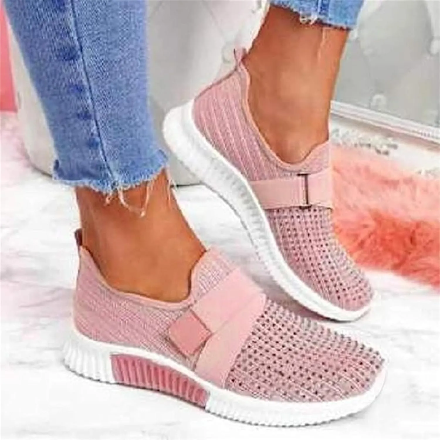 Ladmiple Tennis Shoes Womens Slip Ons Walking Shoes Casual Sneakers Mesh Lightweight Slip Resistant Comfortable Loafers