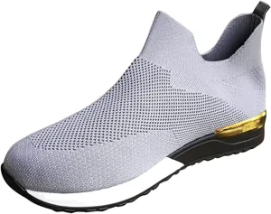 Ladmiple Walking Shoes Women Arch Support Slip On Sneakers Memory Foam Lightweight Casual Athletic Running Sneakers for Gym