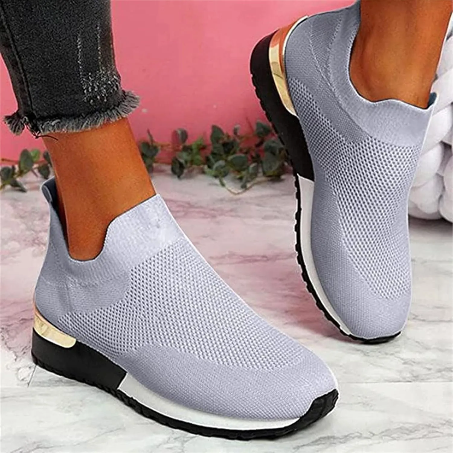 Ladmiple Walking Shoes Women Arch Support Slip On Sneakers Memory Foam Lightweight Casual Athletic Running Sneakers for Gym