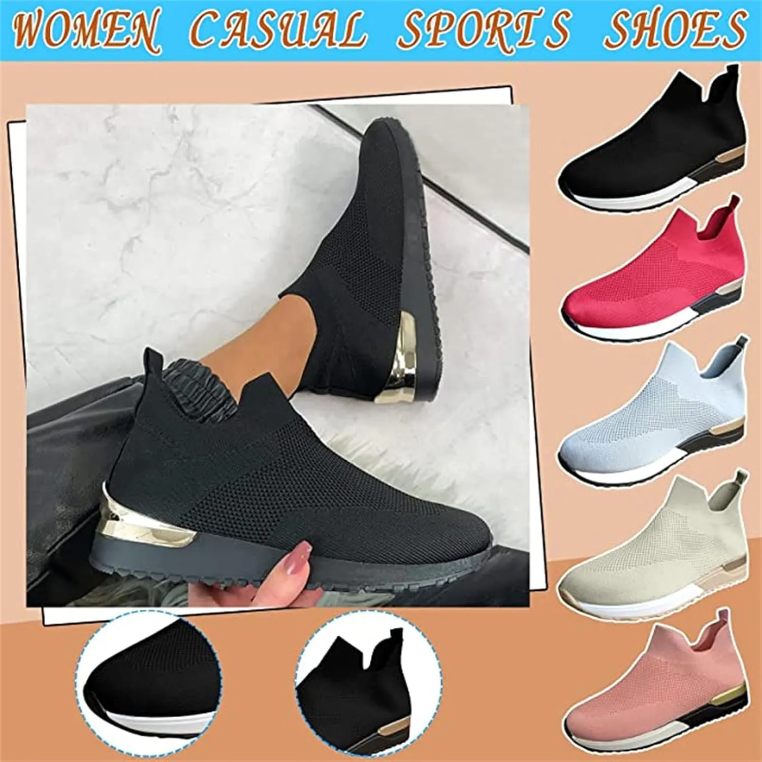 Ladmiple Walking Sneakers For Women Wide Width Tennis Shoes Slip On Memory Foam Non Slip Athletic Running Gym Sneakers