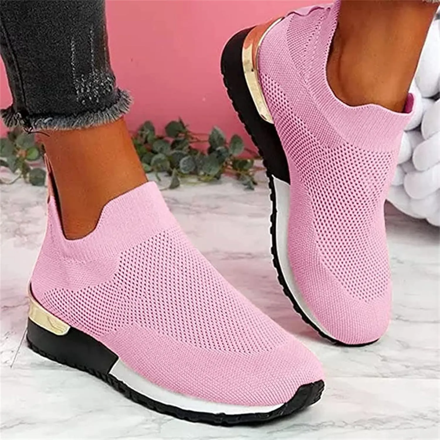 Ladmiple Walking Sneakers For Women Wide Width Tennis Shoes Slip On Memory Foam Non Slip Athletic Running Gym Sneakers