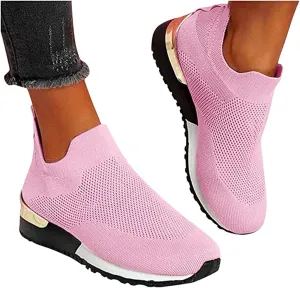 Ladmiple Walking Sneakers For Women Wide Width Tennis Shoes Slip On Memory Foam Non Slip Athletic Running Gym Sneakers