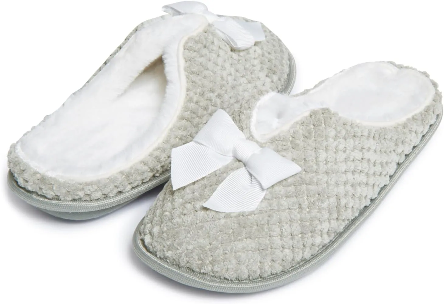 Laura Ashley Womens Memory Foam Slip On Terry Cloth Clog Slippers, Ladies Fuzzy Rubber Bottom Fur Bedroom House Shoes