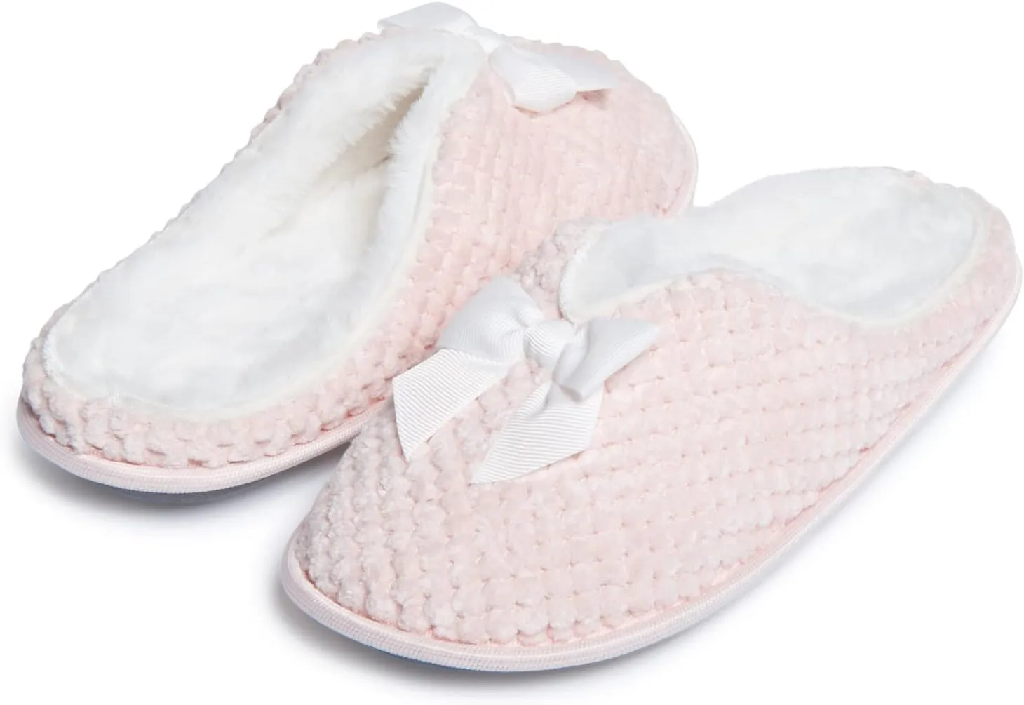 Laura Ashley Womens Memory Foam Slip On Terry Cloth Clog Slippers, Ladies Fuzzy Rubber Bottom Fur Bedroom House Shoes
