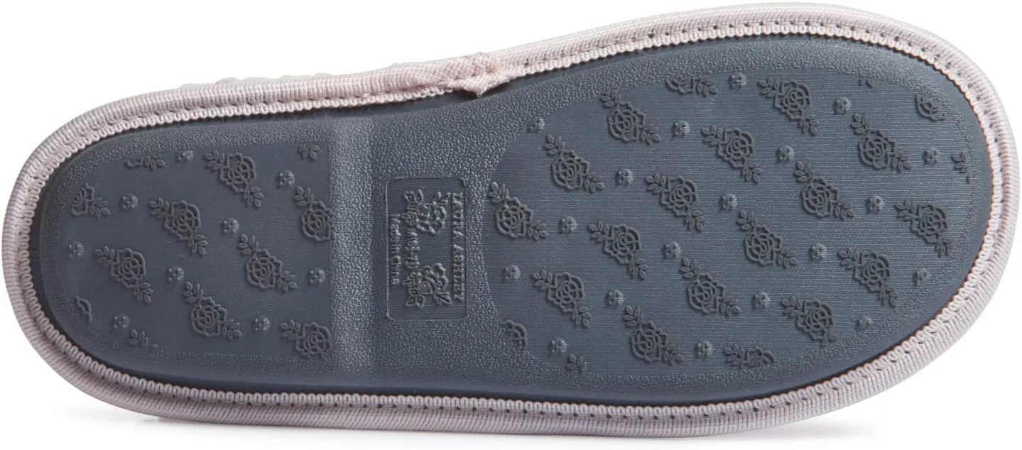 Laura Ashley Womens Memory Foam Slip On Terry Cloth Clog Slippers, Ladies Fuzzy Rubber Bottom Fur Bedroom House Shoes
