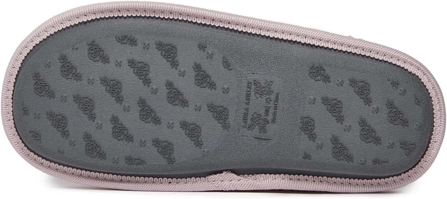 Laura Ashley Womens Memory Foam Slip On Terry Cloth Clog Slippers, Ladies Fuzzy Rubber Bottom Fur Bedroom House Shoes