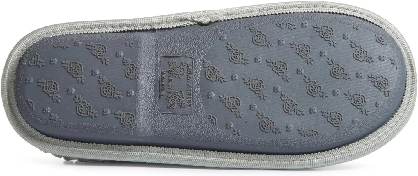 Laura Ashley Womens Memory Foam Slip On Terry Cloth Clog Slippers, Ladies Fuzzy Rubber Bottom Fur Bedroom House Shoes