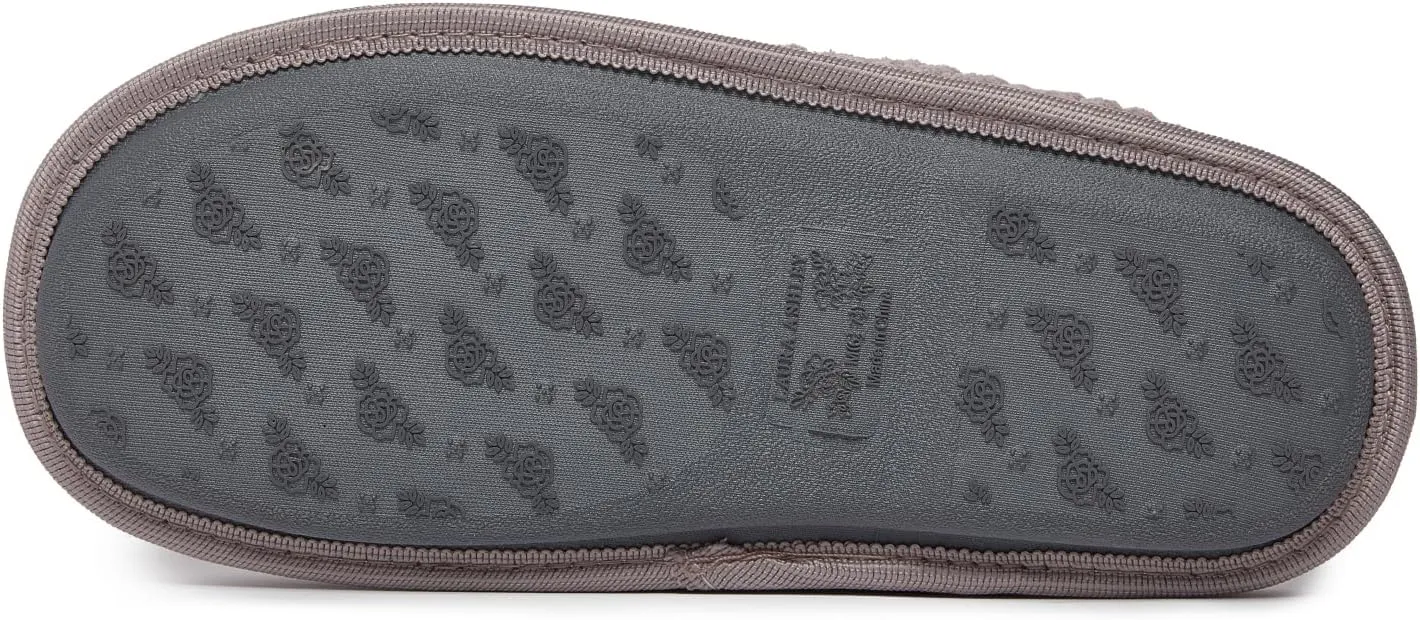 Laura Ashley Womens Memory Foam Slip On Terry Cloth Clog Slippers, Ladies Fuzzy Rubber Bottom Fur Bedroom House Shoes