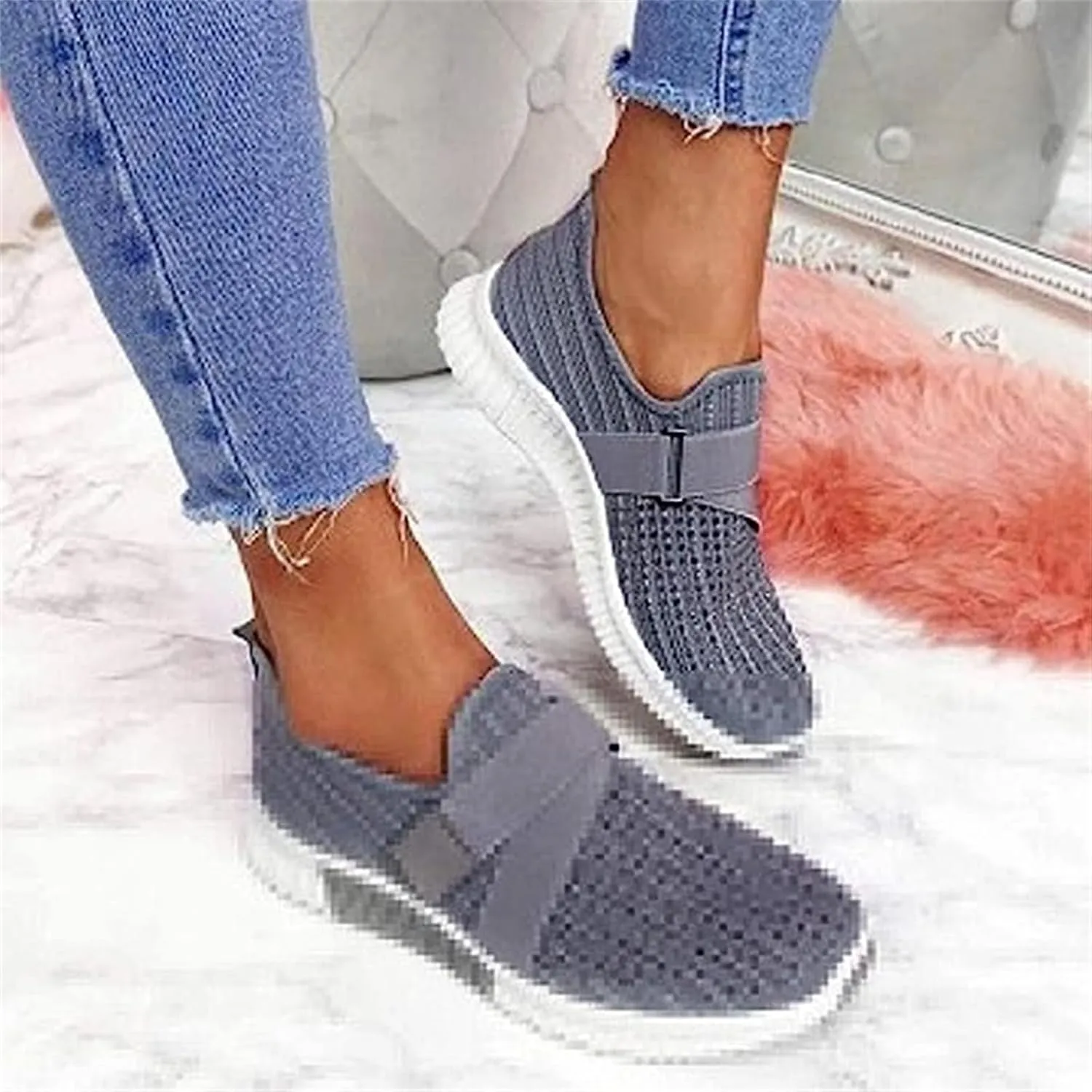 Lausiuoe Shoes For Women Sneakers Wide Width Athletic Walking Shoes Casual Mesh Slip On Comfortable Work Sock Sneakers